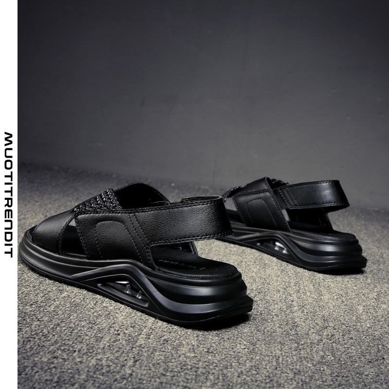 miesten nahkaiset sandaalit hengittävät persoonalliset vapaa-ajan kengät ilmatyyny musta