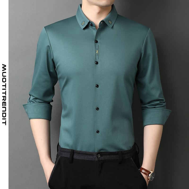 miesten pitkähihainen paita yksivärinen trendikäs mukava nestemäinen vihreä