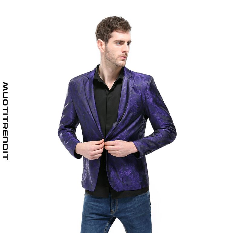miesten puku takki jossa on tumma kuviointi ja muodikas yhden painikkeen collocation ohut takki violetti