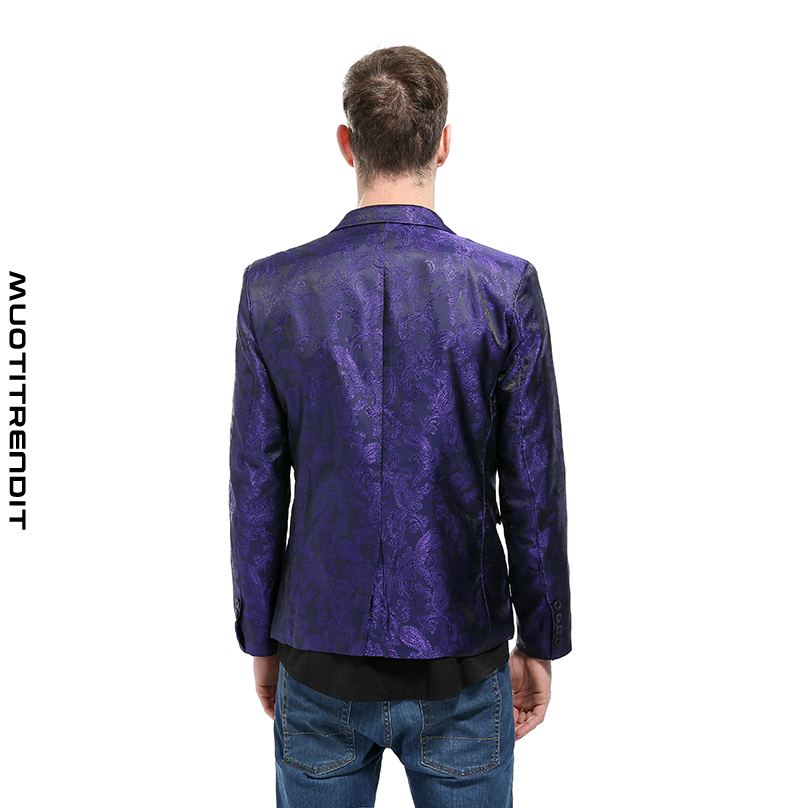 miesten puku takki jossa on tumma kuviointi ja muodikas yhden painikkeen collocation ohut takki violetti