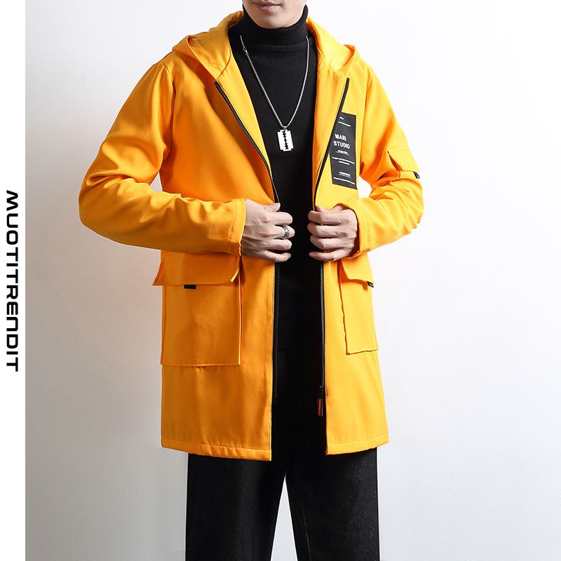 miesten tuulitakki syksyllä ja talvella irtokokoinen komea takki pitkä 5 keltaista
