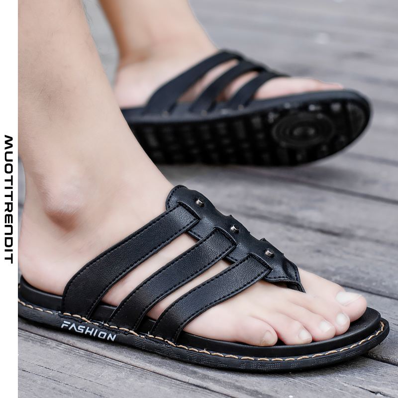 miesten varvassandaalit nahkaiset sandaalit liukastumattomat rento rantakengät musta
