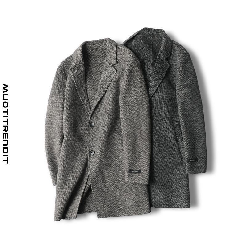 miesten villatakki pitkä kaksipuolinen kashmir-aaltoileva puku takki harmaa