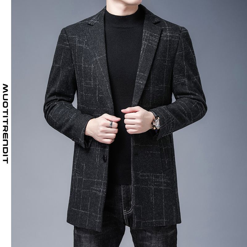 miesten villatakki pitkä talven ohut mukava puku takki musta