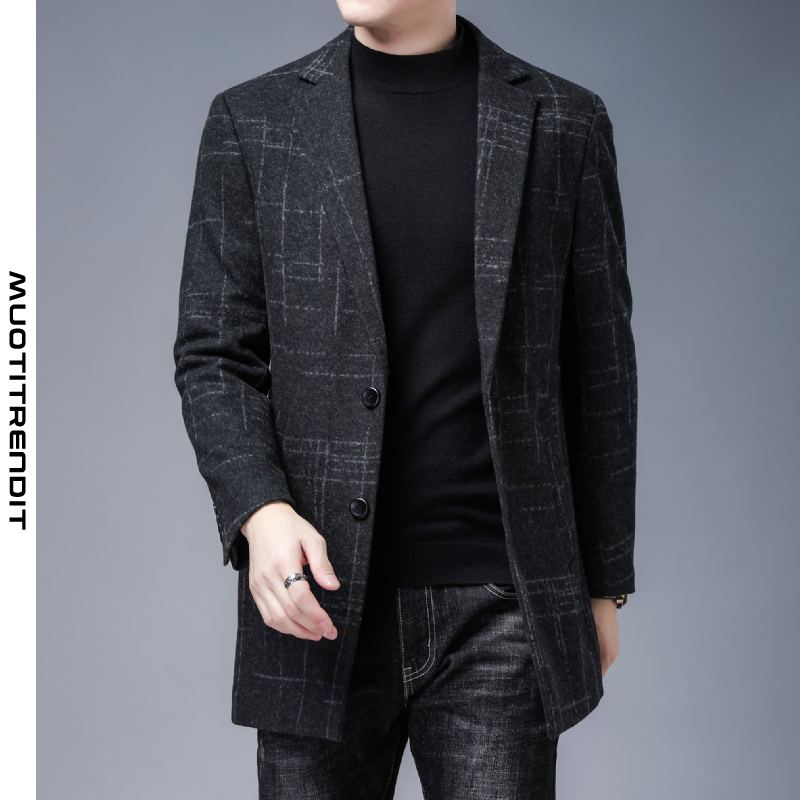 miesten villatakki pitkä talven ohut mukava puku takki musta