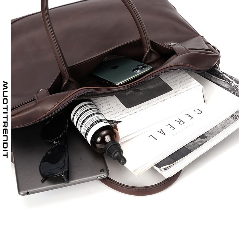 miesten yksinkertainen nahkainen käsilaukku kevyt yritysasiakirjalaukku tietokonepussi olkalaukku ruskea