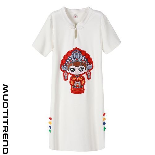moderni naisten t-paitamekko fresh cheongsam print trend slim white