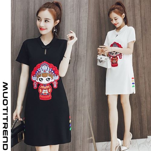 moderni naisten t-paitamekko fresh cheongsam print trend slim white