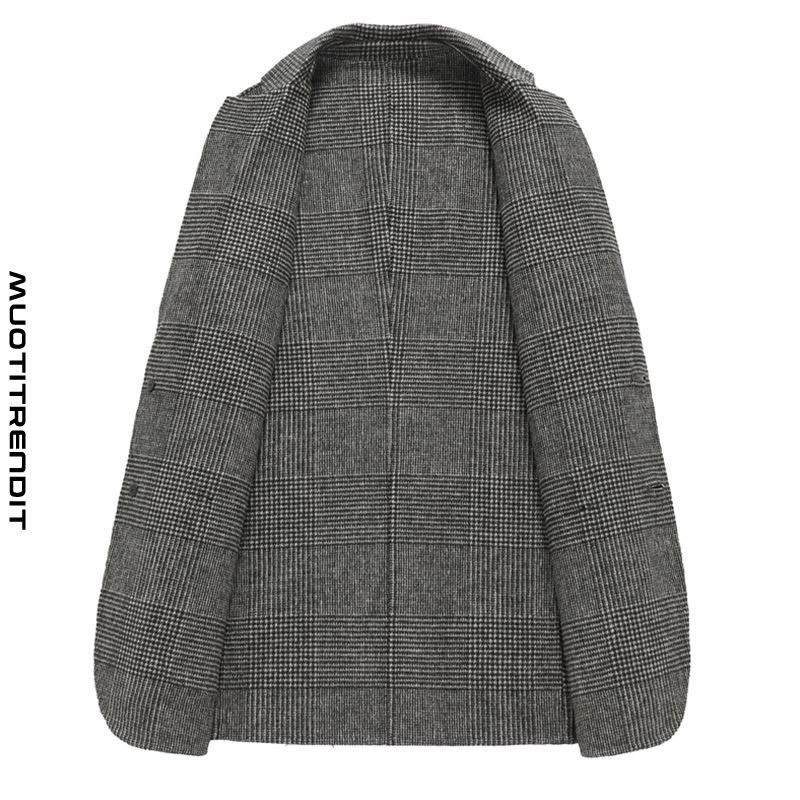 muodikas miesten kaksipuolinen villatakki ruudullinen lyhyt puku takki harmaa