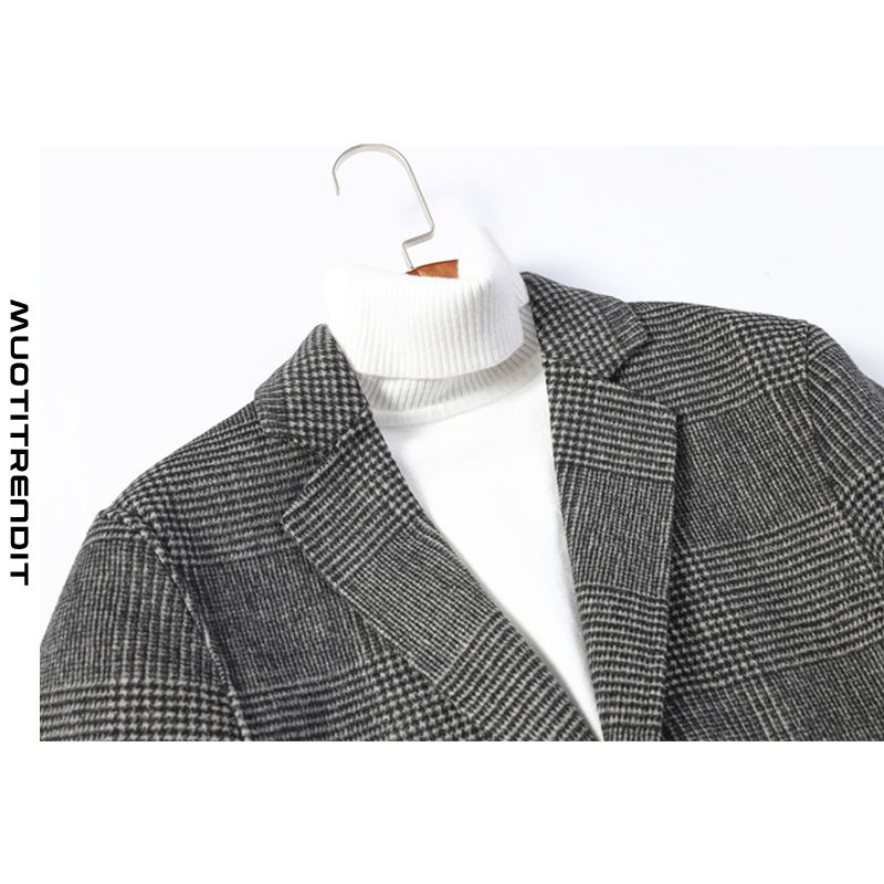 muodikas miesten kaksipuolinen villatakki ruudullinen lyhyt puku takki harmaa