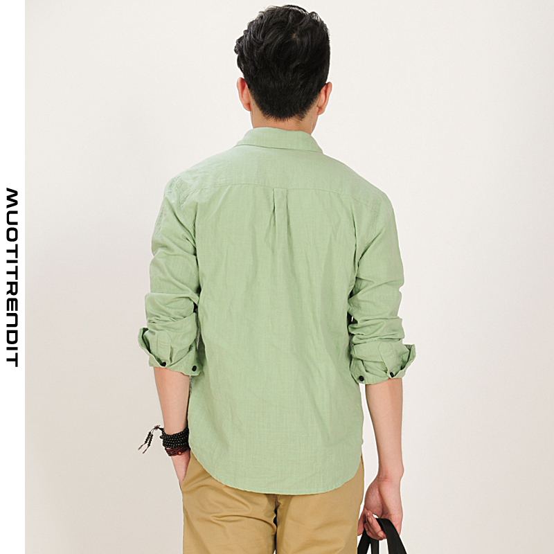 muodikas miesten paita qing uuden tyylinen neliön kaulus pitkähihainen vihreä