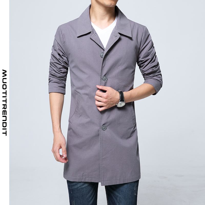 muodikas miesten tuulitakki puuvilla pitkä yksinkertainen yksirivinen puku takki tummansininen