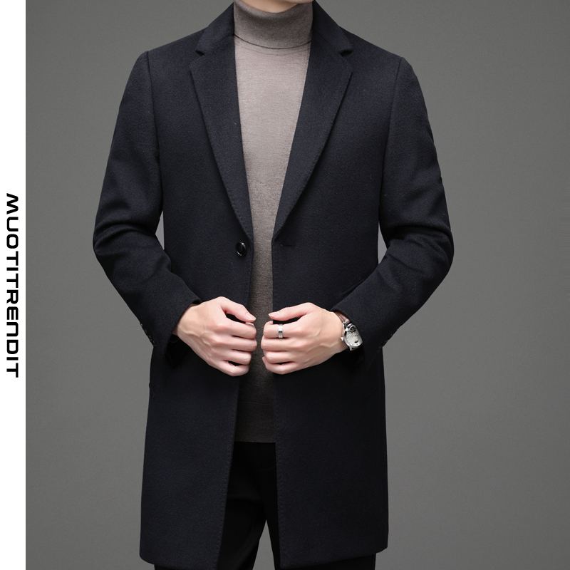 muodikas miesten villainen takki vapaa-ajan kaulus pitkä musta