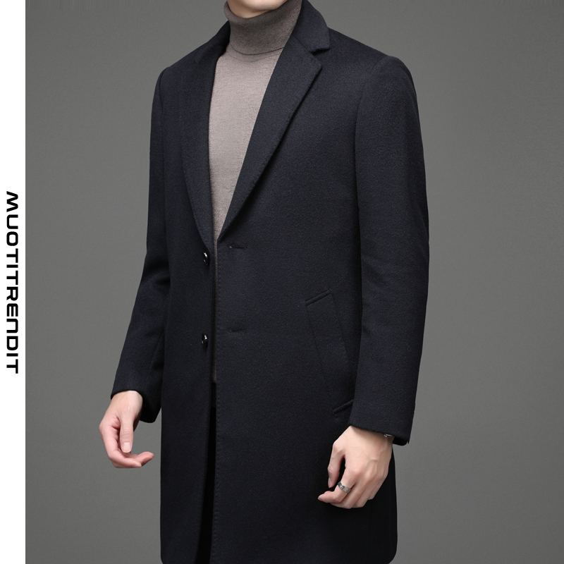 muodikas miesten villainen takki vapaa-ajan kaulus pitkä musta