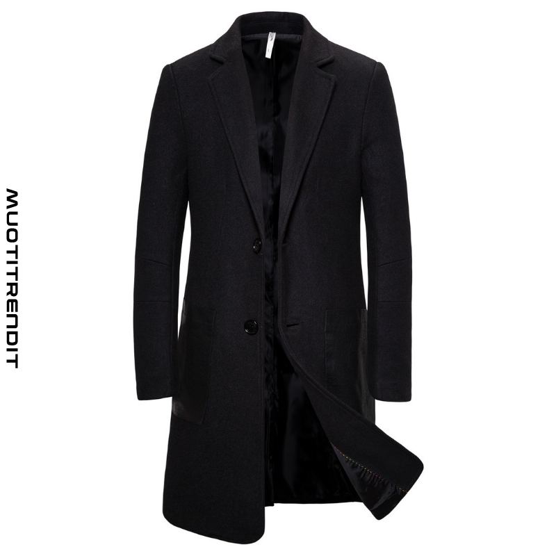 muodikas miesten villatakki pitkä tyylikäs puku takki tyylikäs musta
