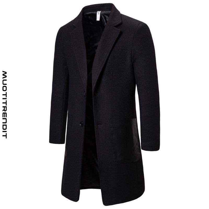 muodikas miesten villatakki pitkä tyylikäs puku takki tyylikäs musta