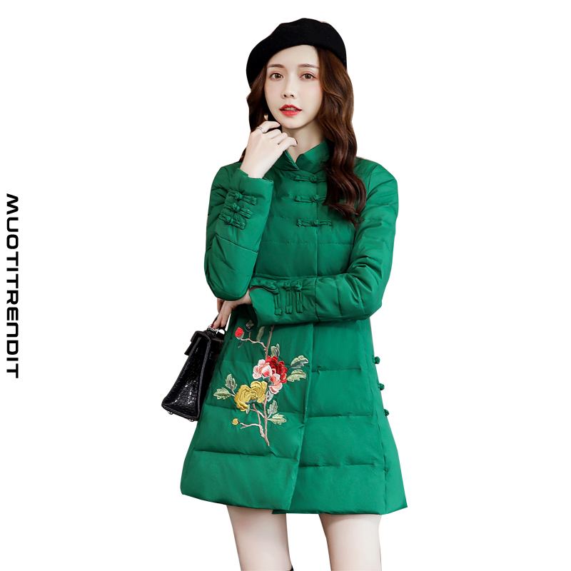 muodikas naisten pehmustettu takki pitkä talvikirjonta vihreä