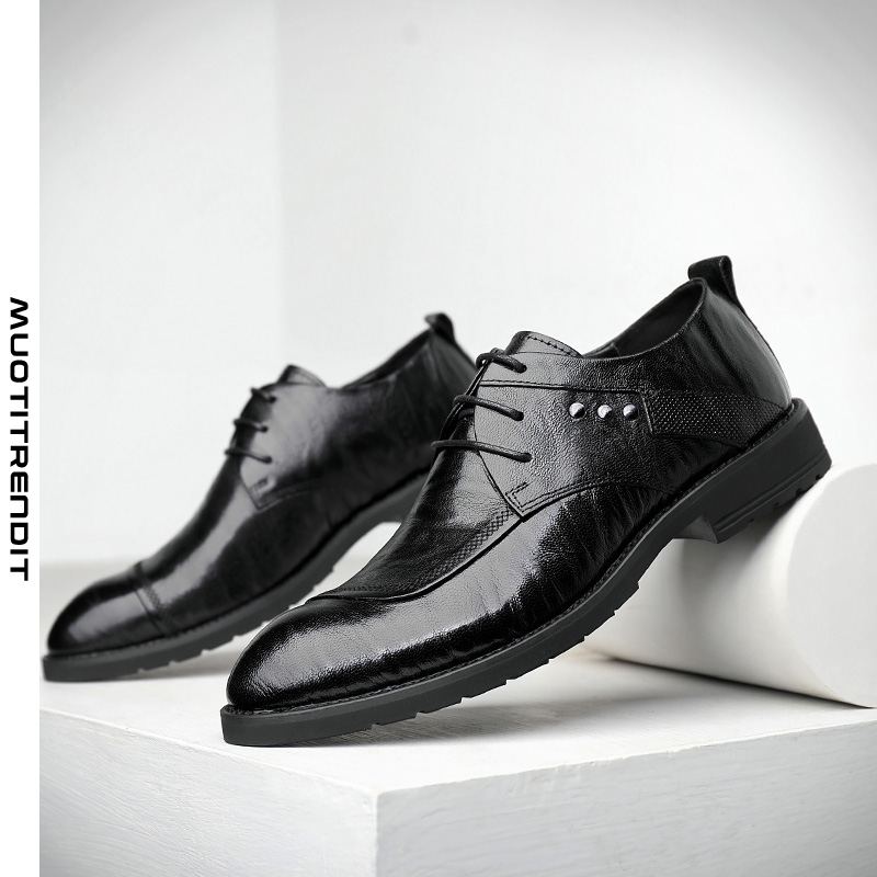 muodikkaat miesten derby-kengät aitoa nahkaa olevat työpukukengät all-match black