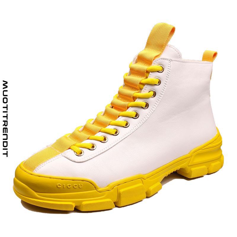 muodikkaat miesten vapaa-ajan kengät trendikkäät lyhyet saappaat korkealla ulkona nahka keltainen