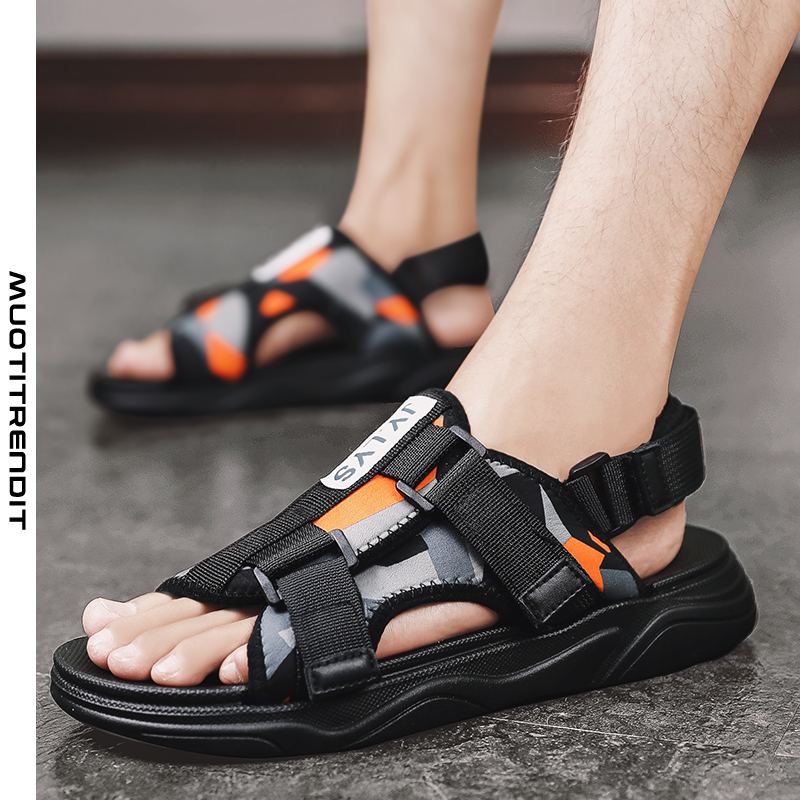 muoti hieno sandaalit uros ulkona villi rantakengät urheilu- ja vapaa-ajan säädettävä joustava solki musta