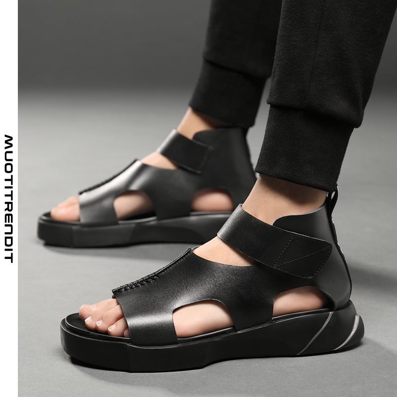 muoti nahka sandaalit miesten trendikesäpohjalliset roomalaiset kengät mustat