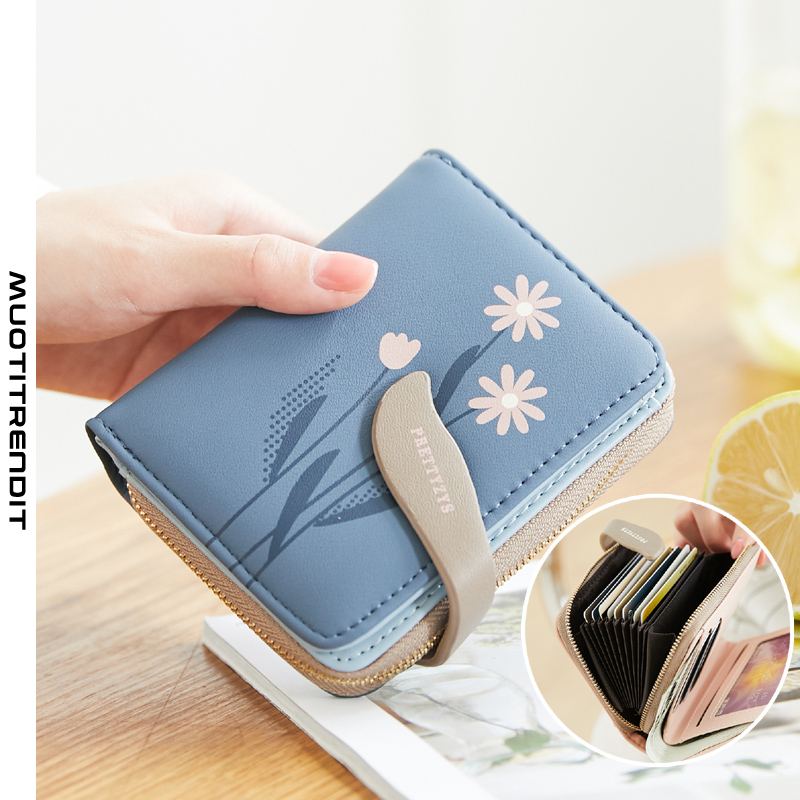 muoti naisten lompakko painettu lyhyt taitettava suurikapasiteettinen korttikotelo kaksi-yhdessä-sininen