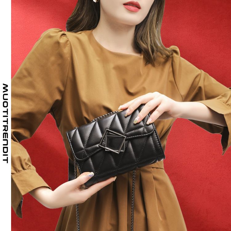 muoti naisten olkalaukku ketjuhihna lähettilaukku metallinen neliö solki koristelu musta