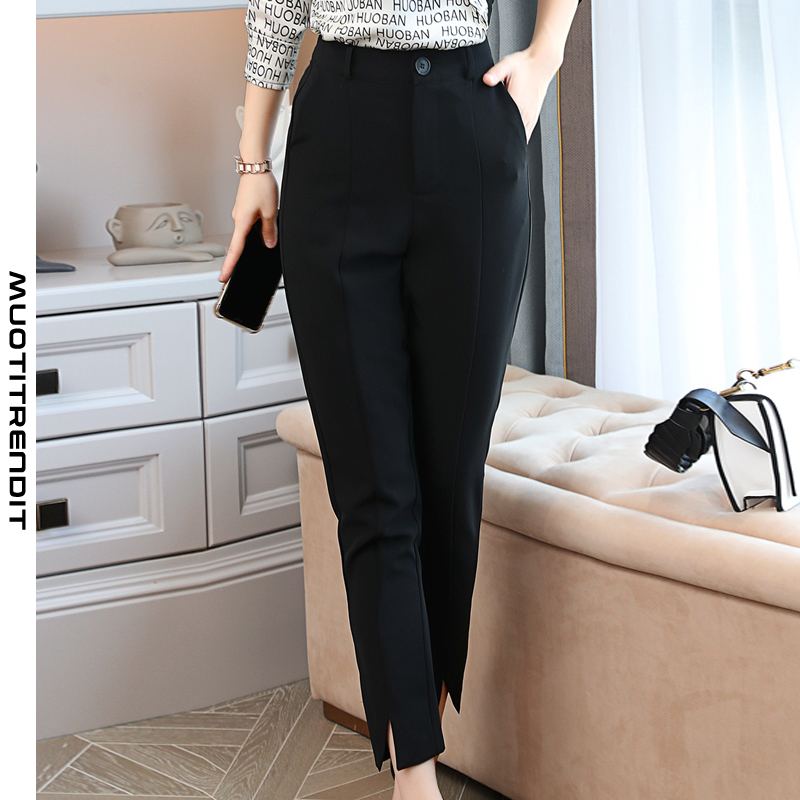 muoti yksinkertainen ja tyylikäs naisten housut korkea vyötärö yksivärinen musta