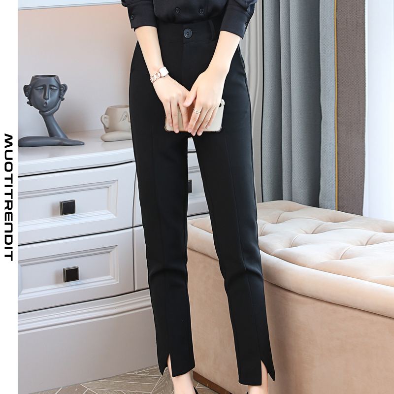 muoti yksinkertainen ja tyylikäs naisten housut korkea vyötärö yksivärinen musta