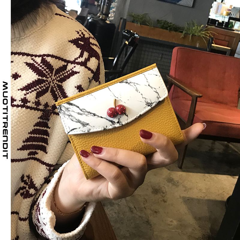 nahkainen lompakko naisten lyhyt taitettava muoti lehmännahkainen lompakko keltainen
