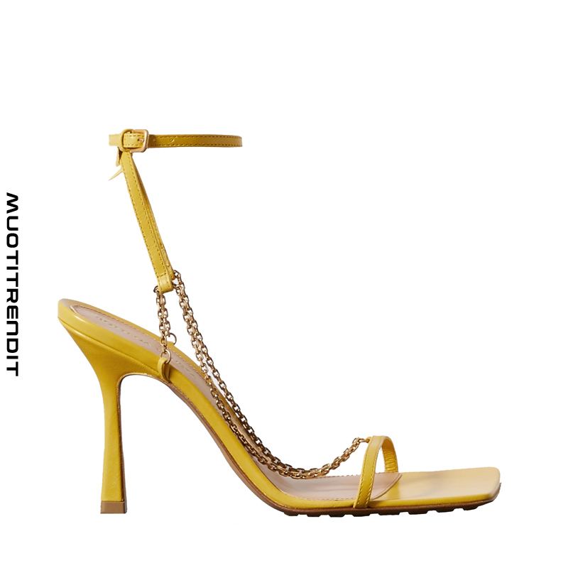 nahkaiset metalliketjut sandaalit korkokärkiset korkokengät naisten muoti keltainen