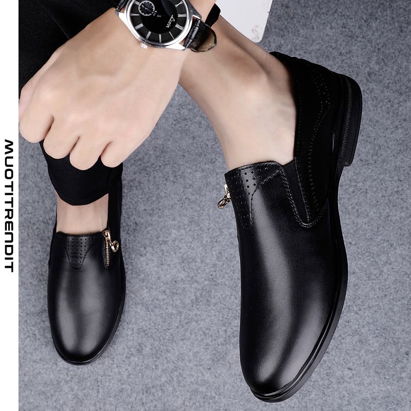nahkaiset miesten muodolliset kengät rento kenkä vetoketju mukava ajo ja musta