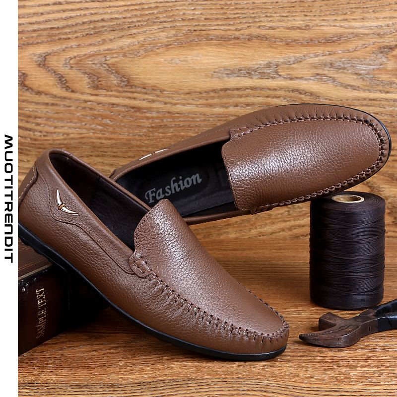 nahkaisten miesten loafers-hieno ja tyylikäs lehmännahkainen vapaa-ajan kenkä musta