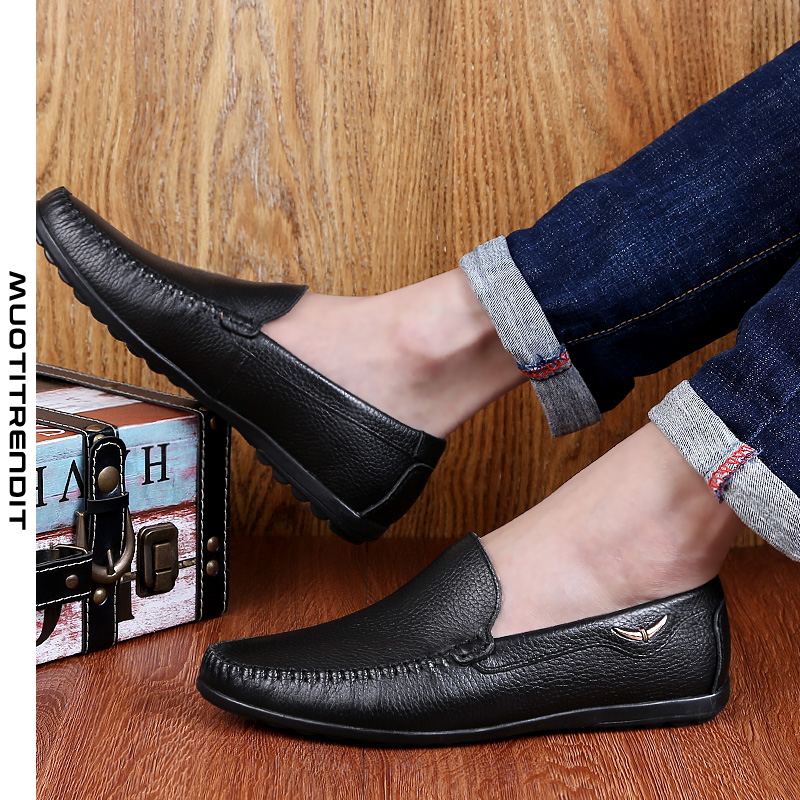 nahkaisten miesten loafers-hieno ja tyylikäs lehmännahkainen vapaa-ajan kenkä musta