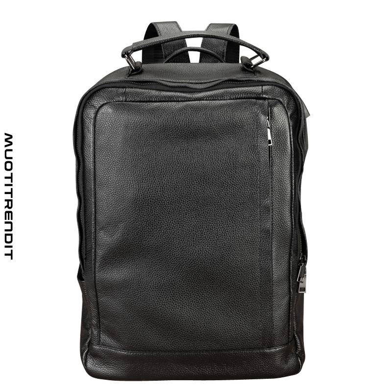 nahkareppu miesten rento matkalaukku yksinkertainen reppu liiketietokonelaukku musta