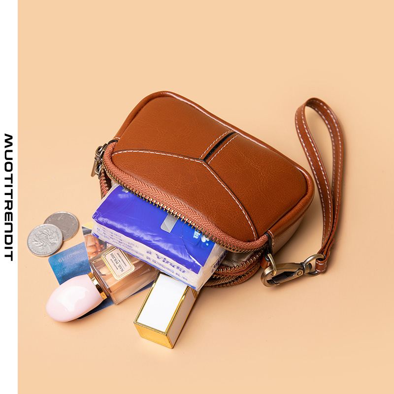 nainen clutch-lompakko nahkainen vetoketjullinen puhelinlaukku ruskea