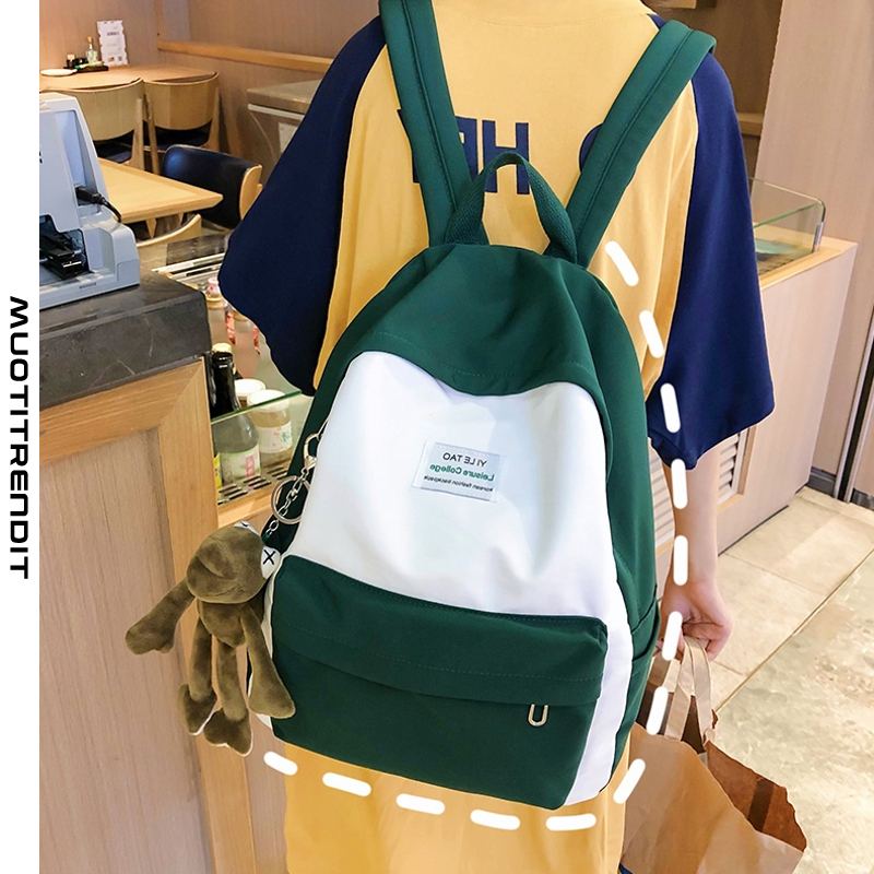 nainen reppu koululaukku opiskelija osuma väri ompelu kangas vihreä