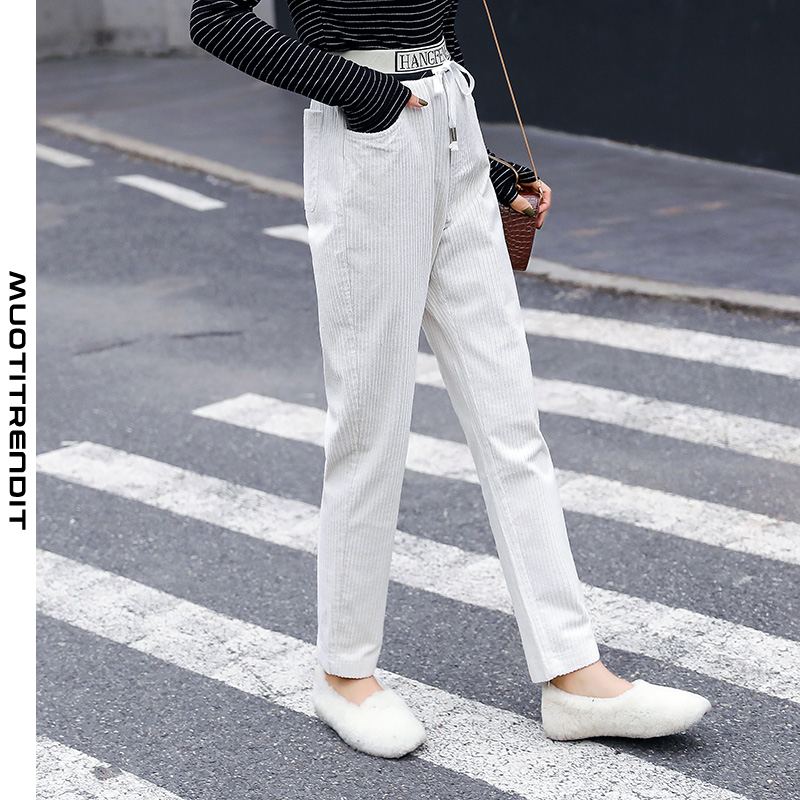 naisten housut keskellä vyötäröä rento persoonallisuus tyylikäs valkoinen
