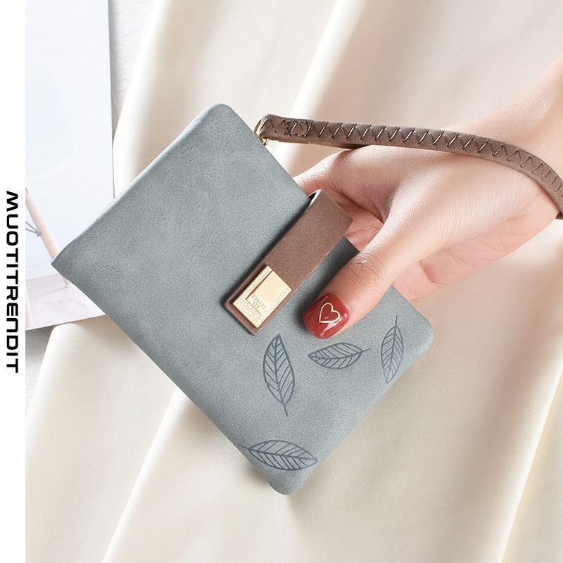 nainen lompakko lyhyt tyyli yksinkertainen taitettava himmeä nahka monitoiminen naispuolinen lompakkokortti haltija kaksi yhdessä sinisessä