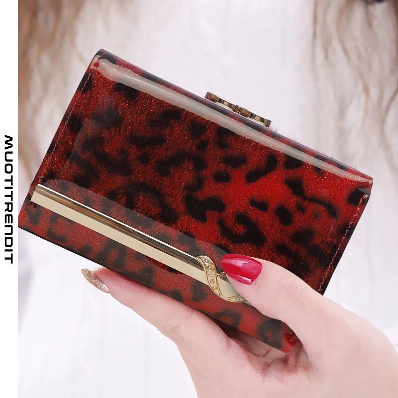 naisten lompakko lyhyt kirkas nahkainen leopardikuvioinen taitettava lompakko viininpunainen