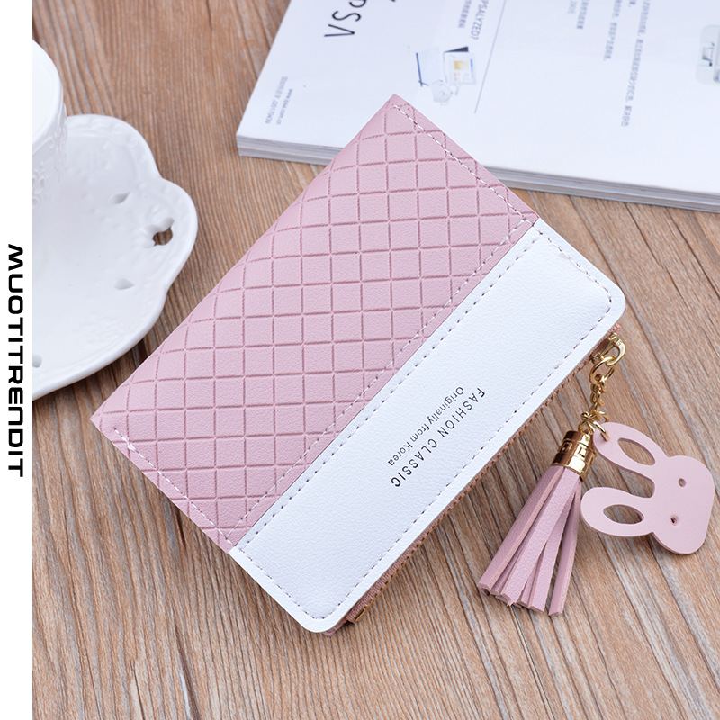 naisten lompakko lyhyt värikontrasti kohokuvioitu vetoketjullinen tupsu kolikkokukkaro lompakko lompakko vaaleanpunainen