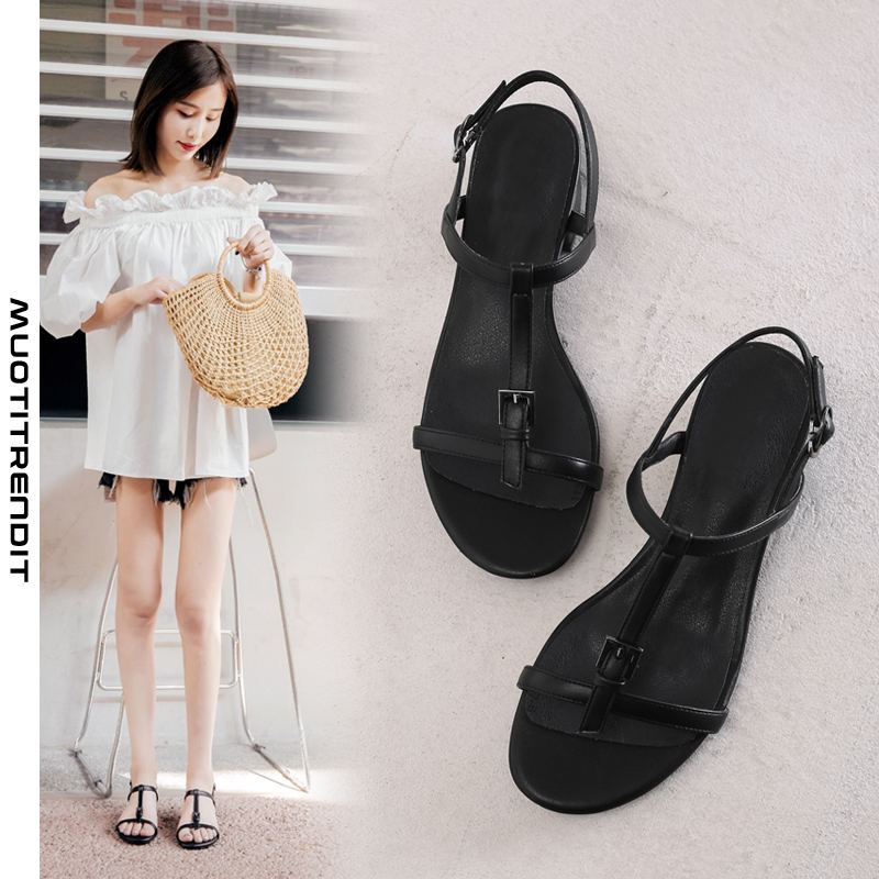 naisten muoti sandaalit yksinkertainen kesän paksu kantapää vyön solki beige