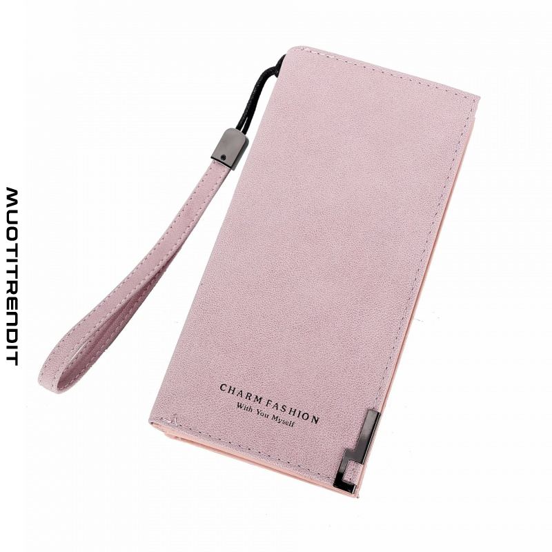 naisten nubuck leather clutch long zipper buckle simple lompakko vaaleanpunainen