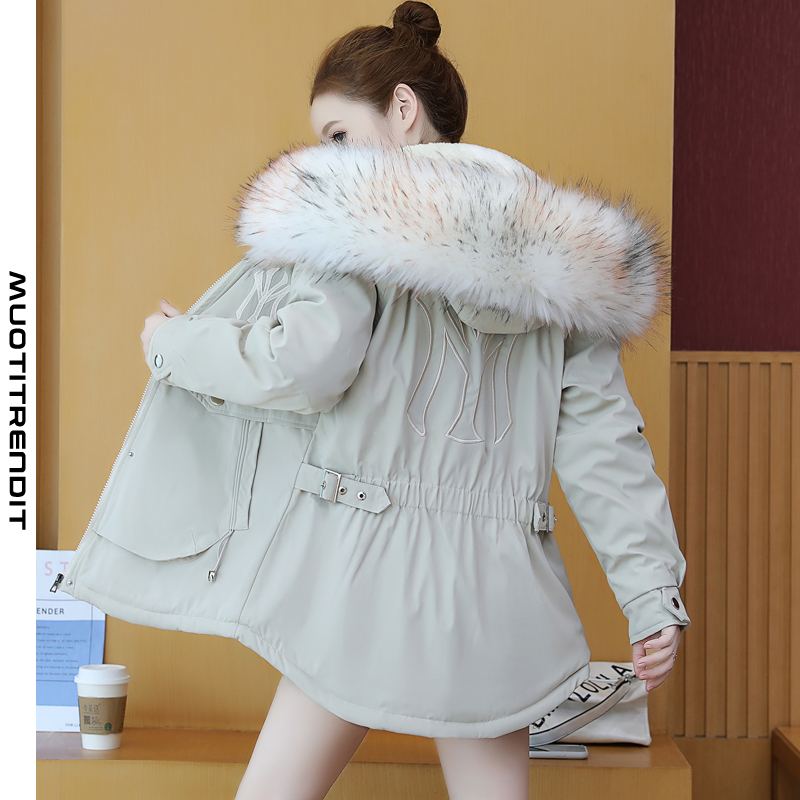 naisten parker-fleecetakki turkis kaulus ohut takki talvikeltainen