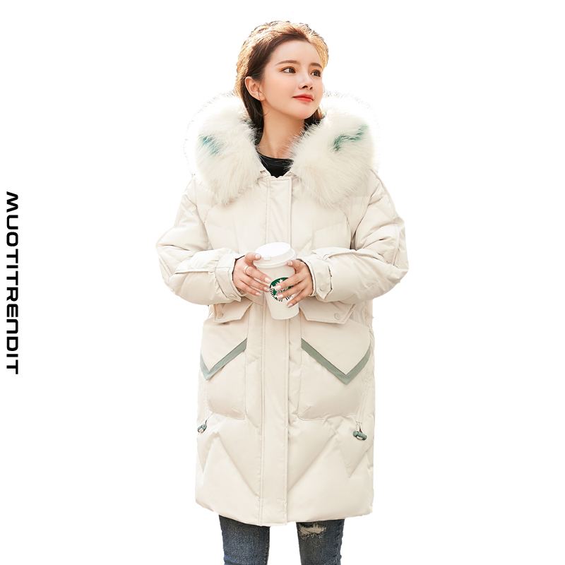 naisten pehmustettu takki pitkä talven ohut suunnittelija valkoinen