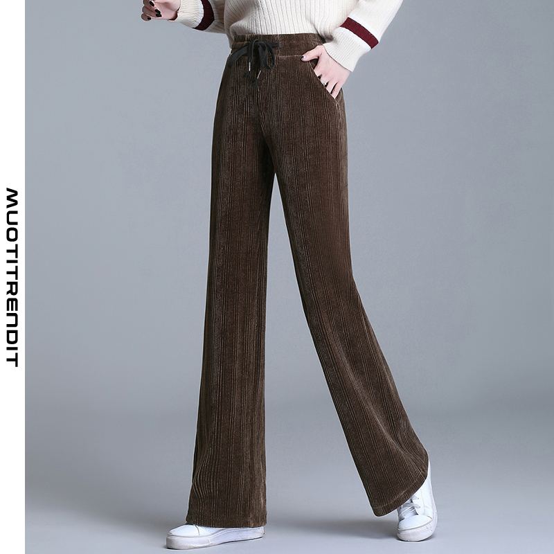 naisten syksyn ja talven uudet korkeavyötäröiset naisten housut joissa leveälahkeiset housut ruskeat