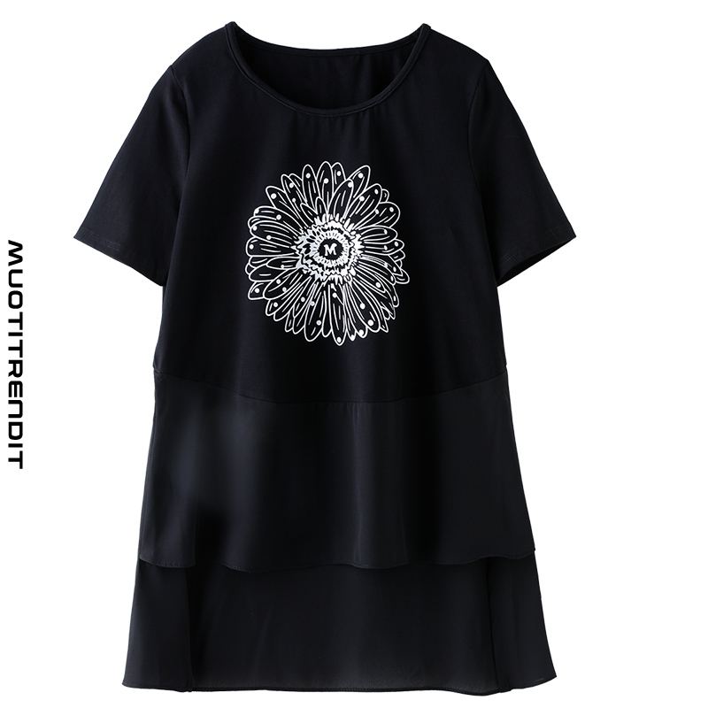 naisten t-paita ohut ommel pyöreä kaula-aukko tyylikäs musta