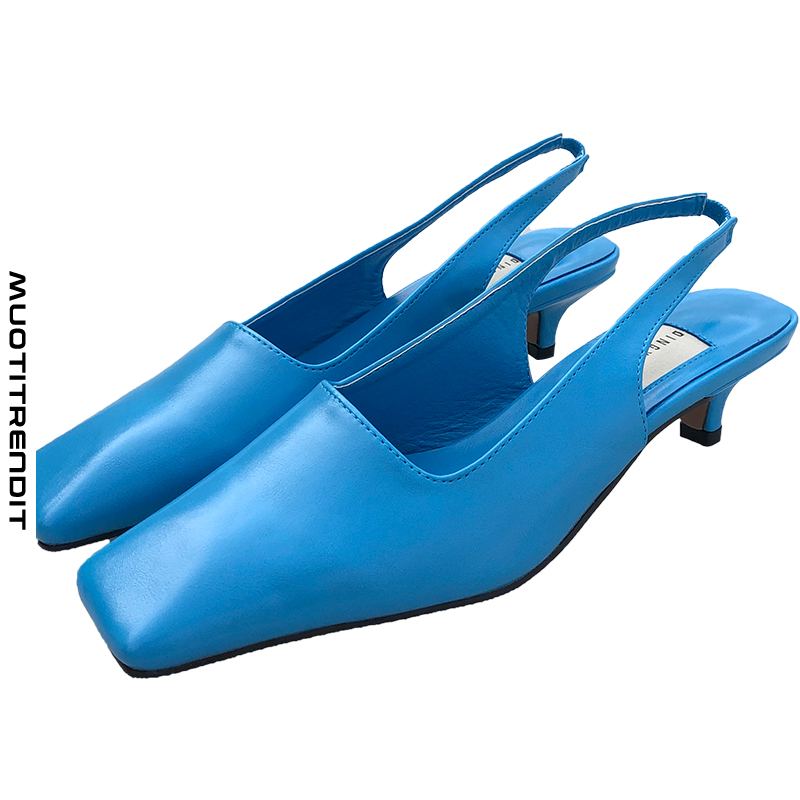 neliön toe retro pumpun sandaalit naisten varvas korkki nahka sininen