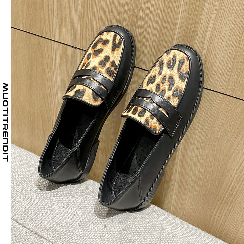 pienet kengät naiset kevät tasaiset kengät leopardimusta