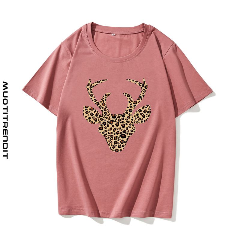 piirretty kuvio pyöreä kaula lyhythihainen naisten t-paita vaaleanpunainen
